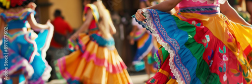 Festive Traditional Dresses in Vibrant Colors at a Cultural Dance Festival