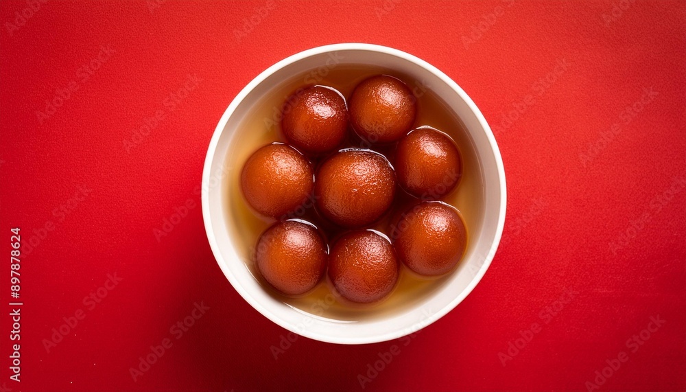 Indian sweet food gulab jamun on red background Indian sweet food gulab jamun on red background