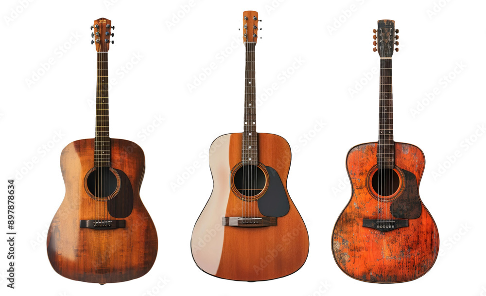 Fototapeta premium Acoustic Guitars Collection Isolated on Transparent Background