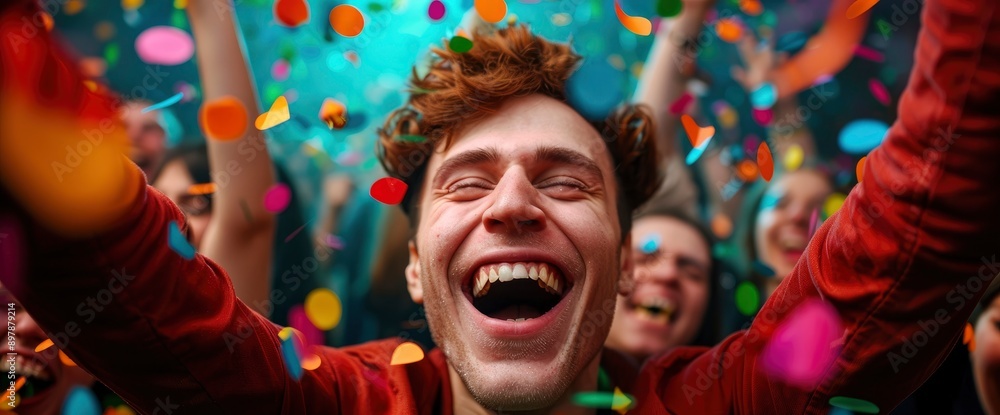 Obraz premium Happy New Year 2025, A Group Of Friends Partying For New Year'S Eve, Filled With Joy