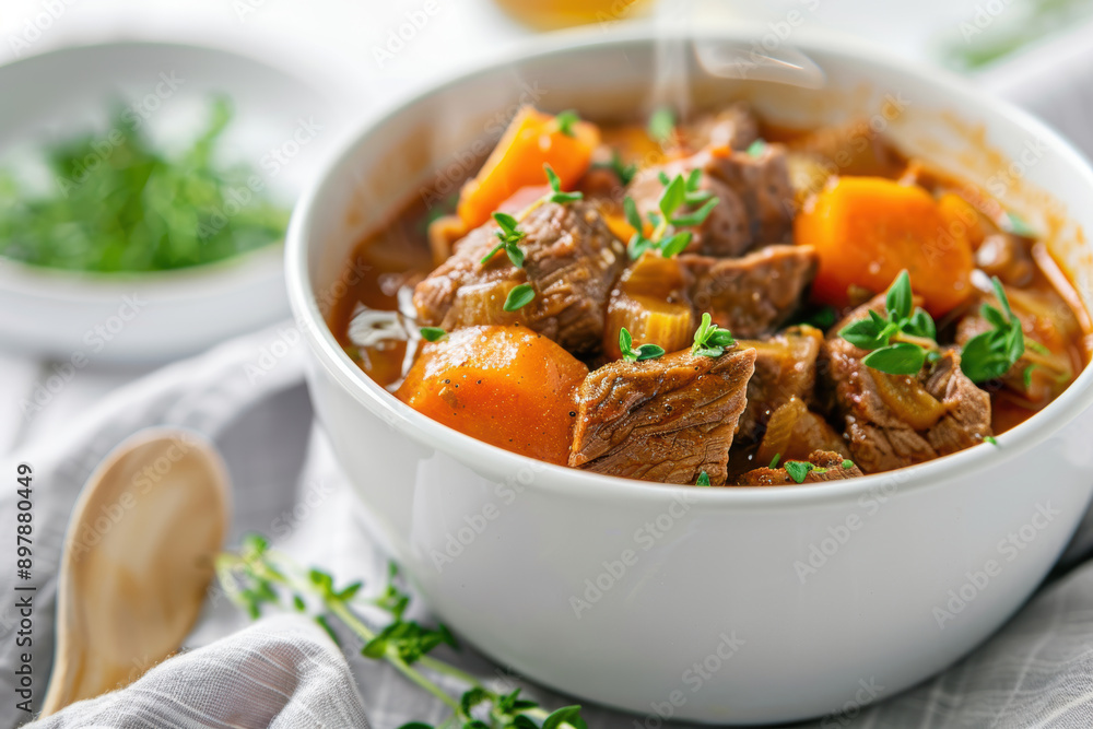 rustic steaming Flemish beef stew. AI generative. rustic steaming Flemish beef stew. AI generative.