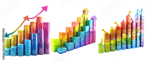 Colorful Bar Graphs With Arrows Representing Growth Isolated On Transparent Background photo