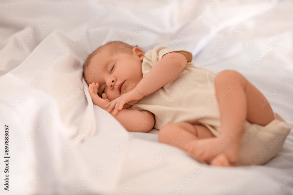 Cute little baby sleeping on bed, closeup Cute little baby sleeping on bed, closeup