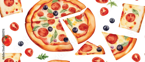 pizza pattern background watercolor style