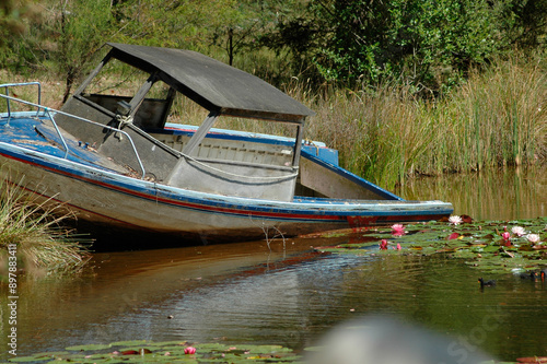 Small boat in pond