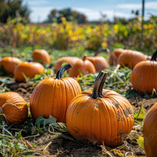 a pumpkin patch with a variety of pumpkins in different shapes and sizes By Generated AI