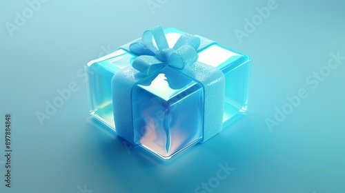 Wallpaper Mural Elegant Transparent Gift Box with Blue Ribbon and Glowing Light Torontodigital.ca