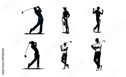 Men golf logo icon silhouette illustration