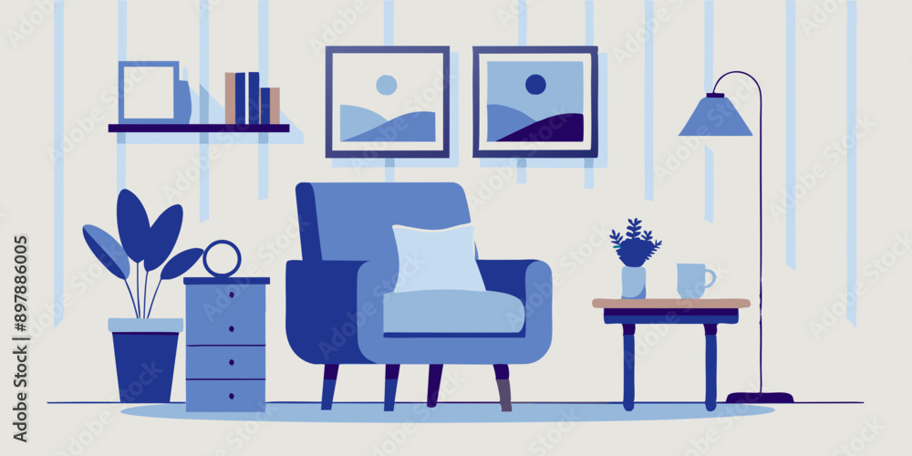 Stylish Living Room Design Featuring Modern Armchair Illustration Stylish Living Room Design Featuring Modern Armchair Illustration