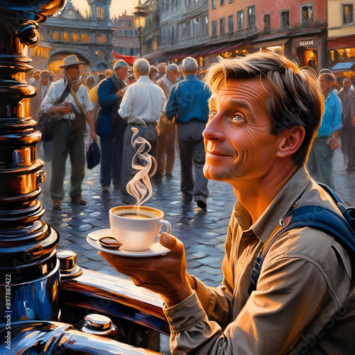 person drinking coffee in cafe