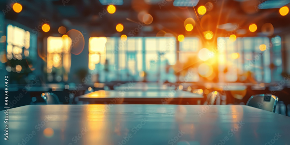 Sunlit empty cafe tables with blurred bokeh lights creating a warm and cozy ambiance, ideal for social gathering themes. Sunlit empty cafe tables with blurred bokeh lights creating a warm and cozy ambiance, ideal for social gathering themes.