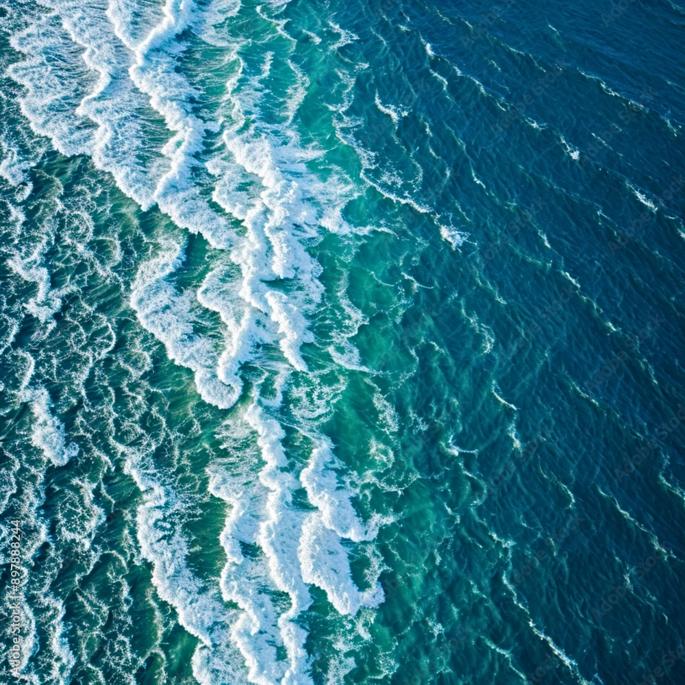 Aerial view beautiful of sea waves from drone. Stock image of blue color of ocean water, sea surface. Top view on turquoise waves, clear water surface texture. Aerial view beautiful of sea waves from drone. Stock image of blue color of ocean water, sea surface. Top view on turquoise waves, clear water surface texture.
