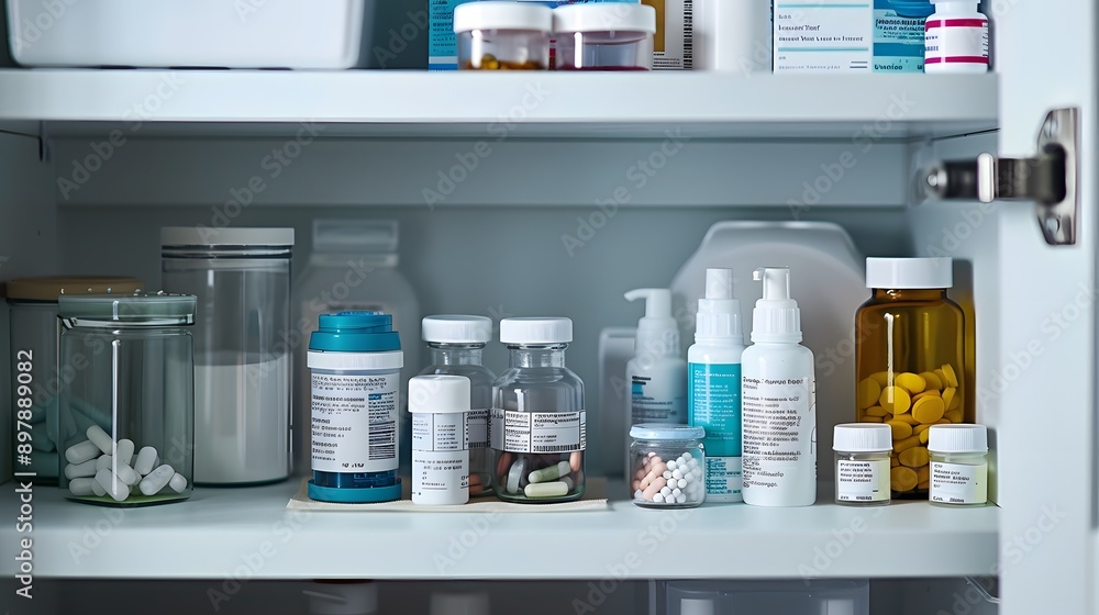 Medicine Cabinet with Assorted Pills and Bottles Medicine Cabinet with Assorted Pills and Bottles