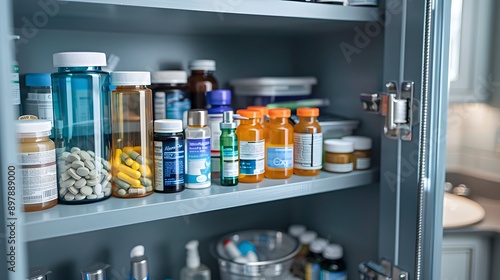 Medicine Cabinet Full of Bottles and Pills