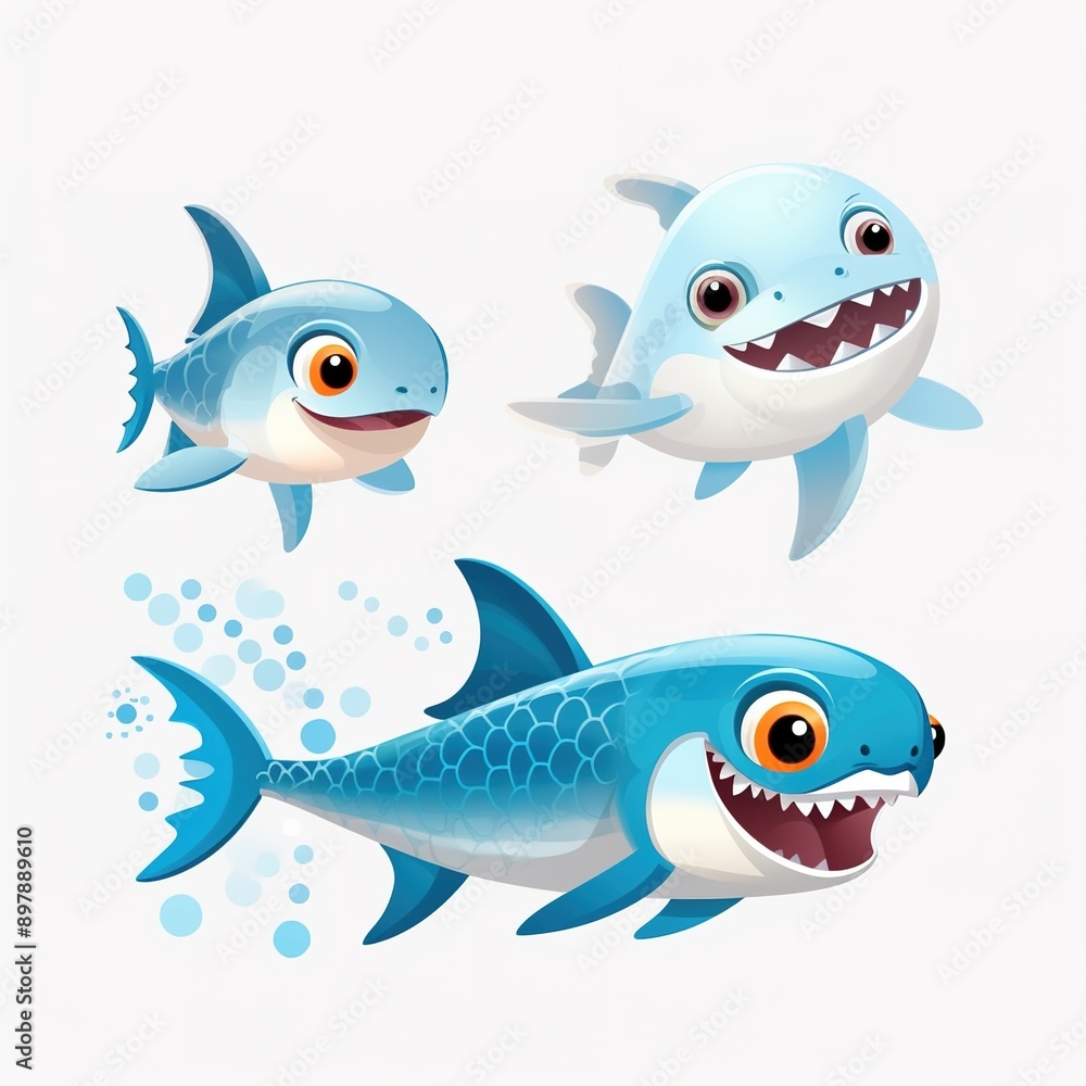 set of cartoon shark set of cartoon shark