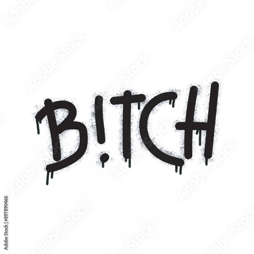 Graffiti text bitch sprayed in black on white.