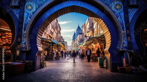 bustling blue arabic arch