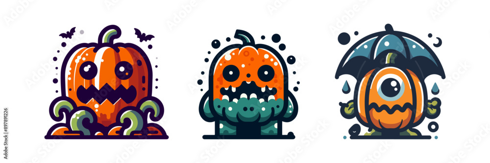 pumpkin monster vector set pumpkin monster vector set