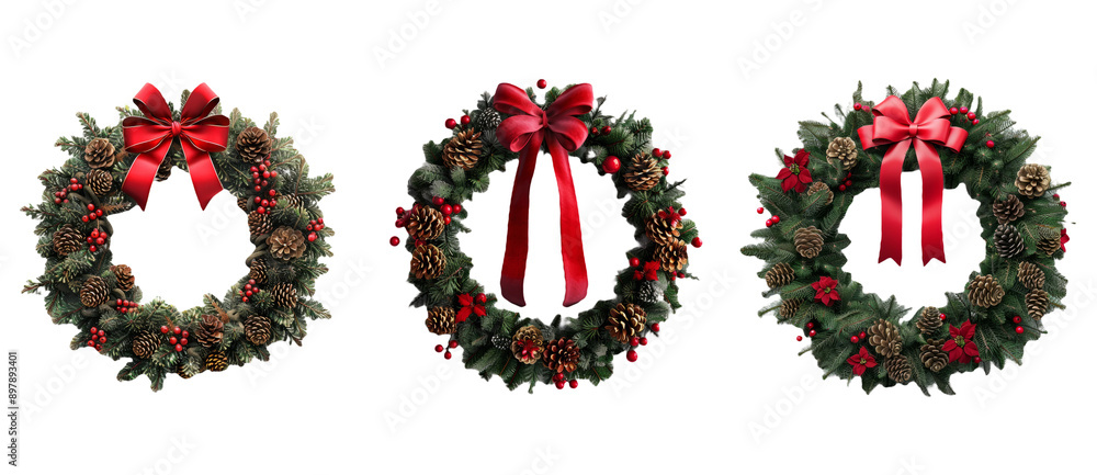 Festive Christmas wreaths isolated on transparent background Festive Christmas wreaths isolated on transparent background