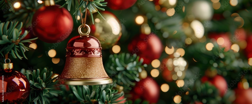 Decorating The Tree With A Bell To Celebrate Christmas Night Party, Creating A Festive Atmosphere Decorating The Tree With A Bell To Celebrate Christmas Night Party, Creating A Festive Atmosphere