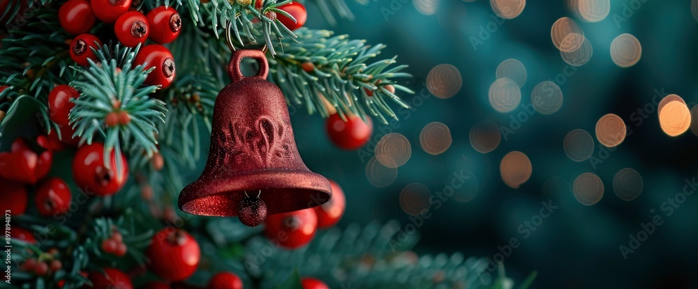 Decorating The Tree With A Bell To Celebrate Christmas Night Party, Creating A Festive Atmosphere Decorating The Tree With A Bell To Celebrate Christmas Night Party, Creating A Festive Atmosphere