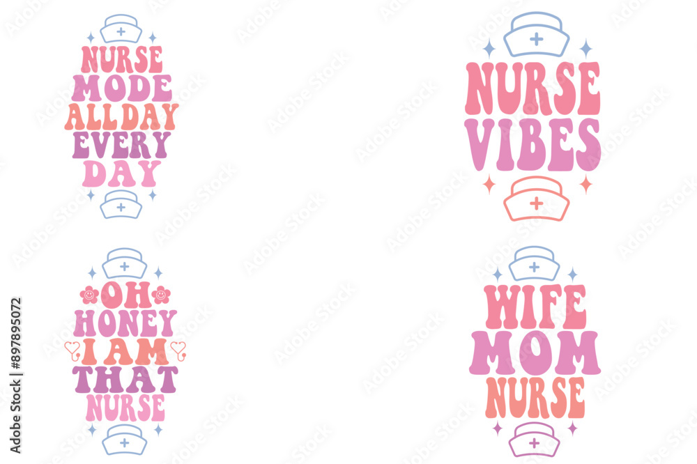 Fototapeta premium Nurse mode all day every day, nurse vibes, oh honey I am that nurse, wife mom Nurse Keychain Templates designs