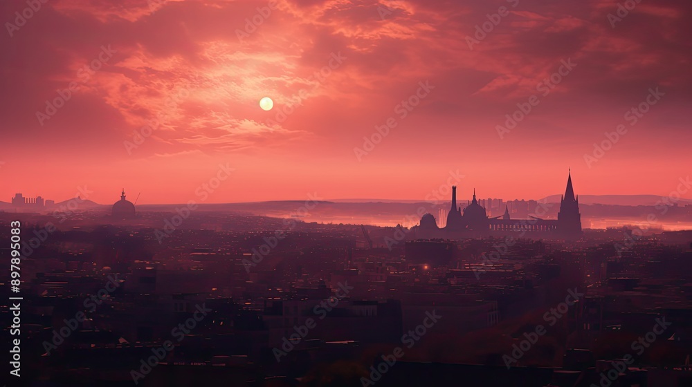 Obraz premium cityscape pink shadow