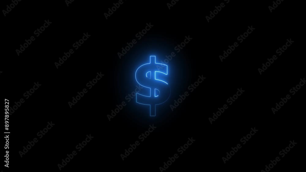 Doller icon neon glowing royal blue color animation on black background. Doller icon neon glowing royal blue color animation on black background.
