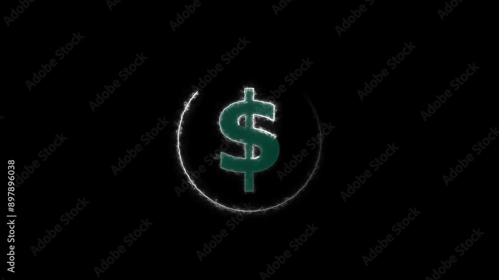 Doller icon neon glowing gray color animation and gray circle on black background. Doller icon neon glowing gray color animation and gray circle on black background.