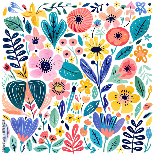 2D flower and leaf cards in various styles