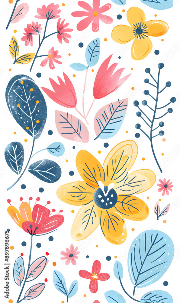 Fototapeta premium 2D flower and leaf cards in various styles