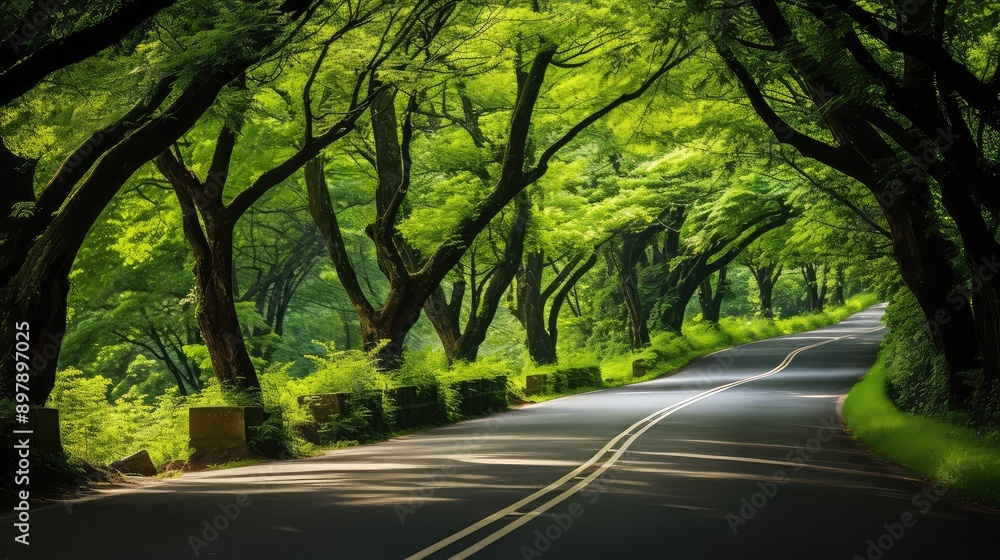 Obraz premium trees road with green