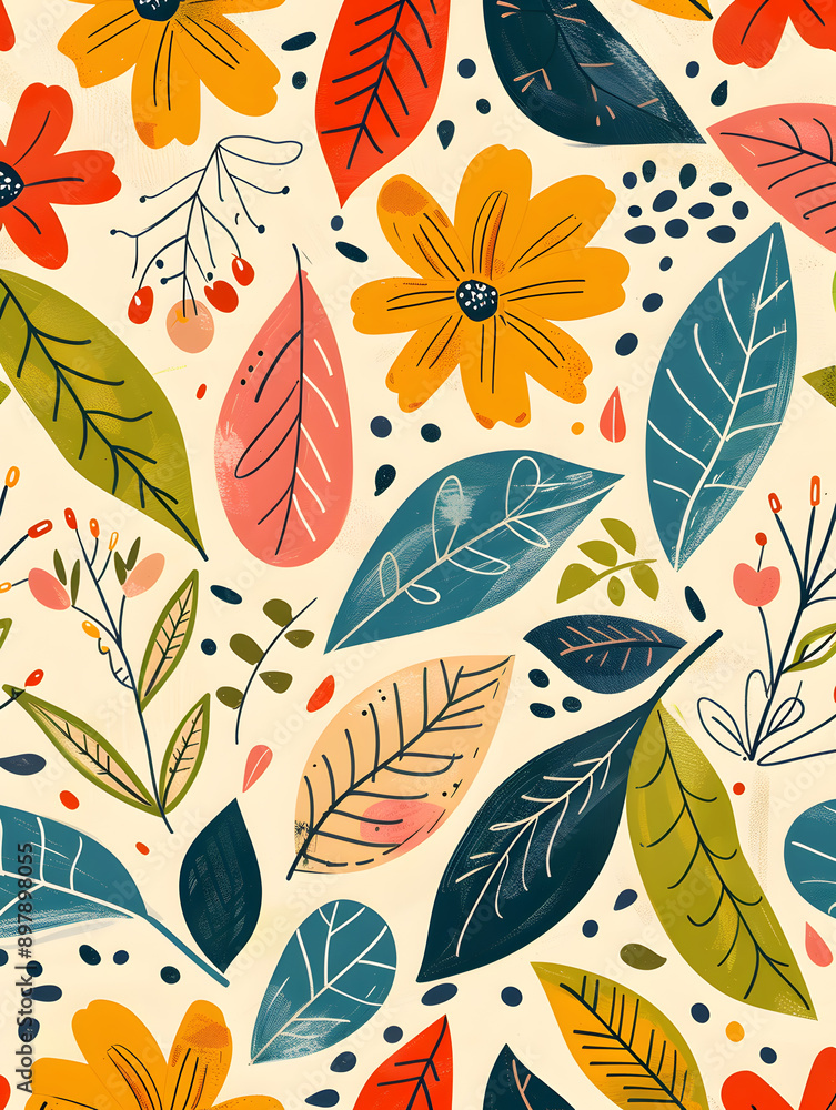 2D flower and leaf cards in various styles 2D flower and leaf cards in various styles