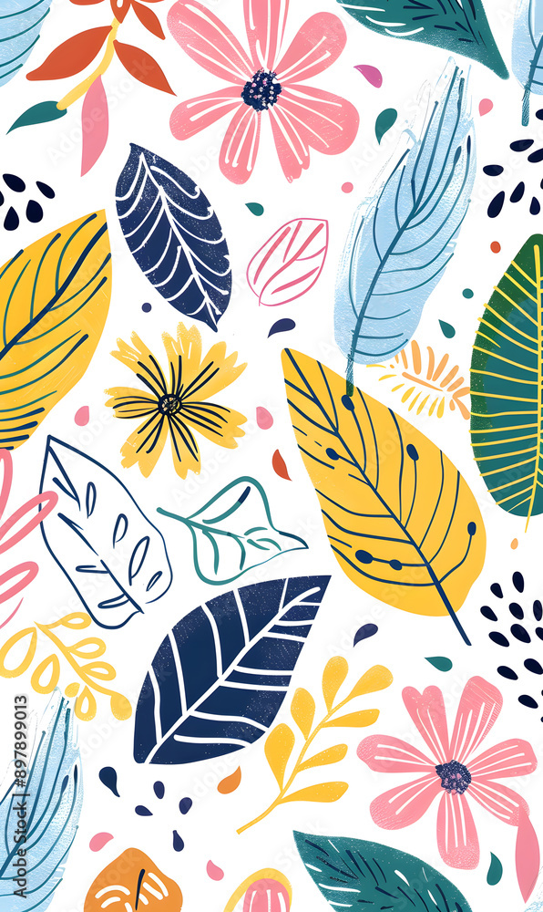 Fototapeta premium 2D flower and leaf cards in various styles