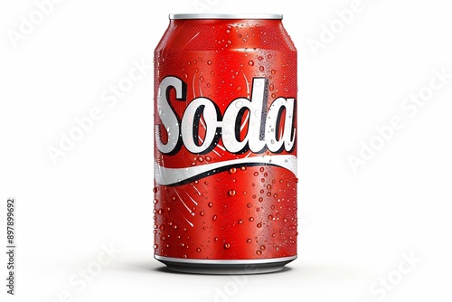 Isolated Red White Can of Soda on Blank White Generative Illustration