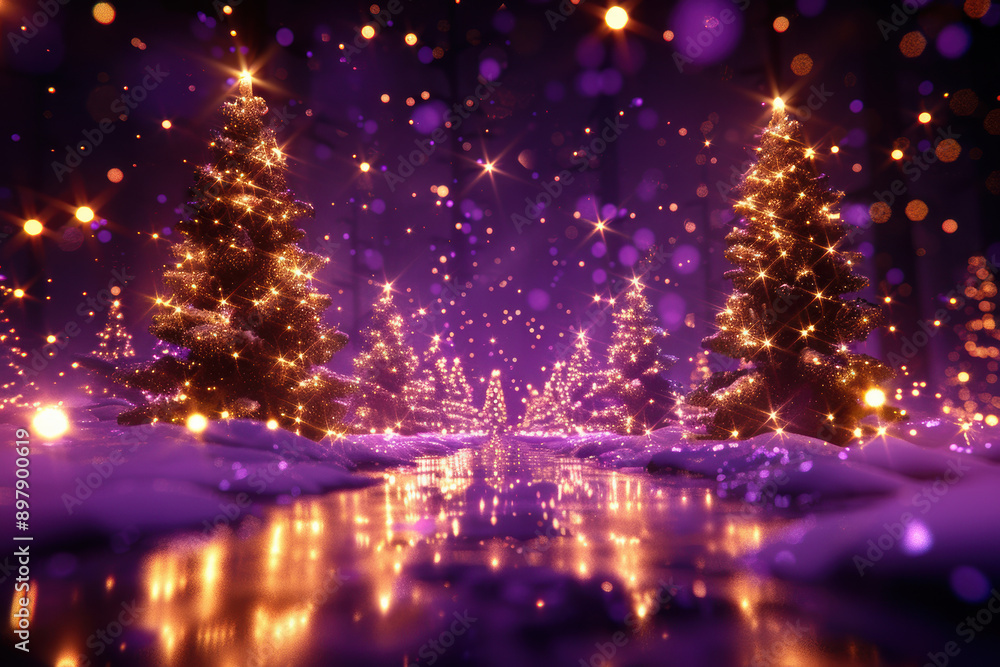 Festive digital art of forest with lights Festive digital art of forest with lights