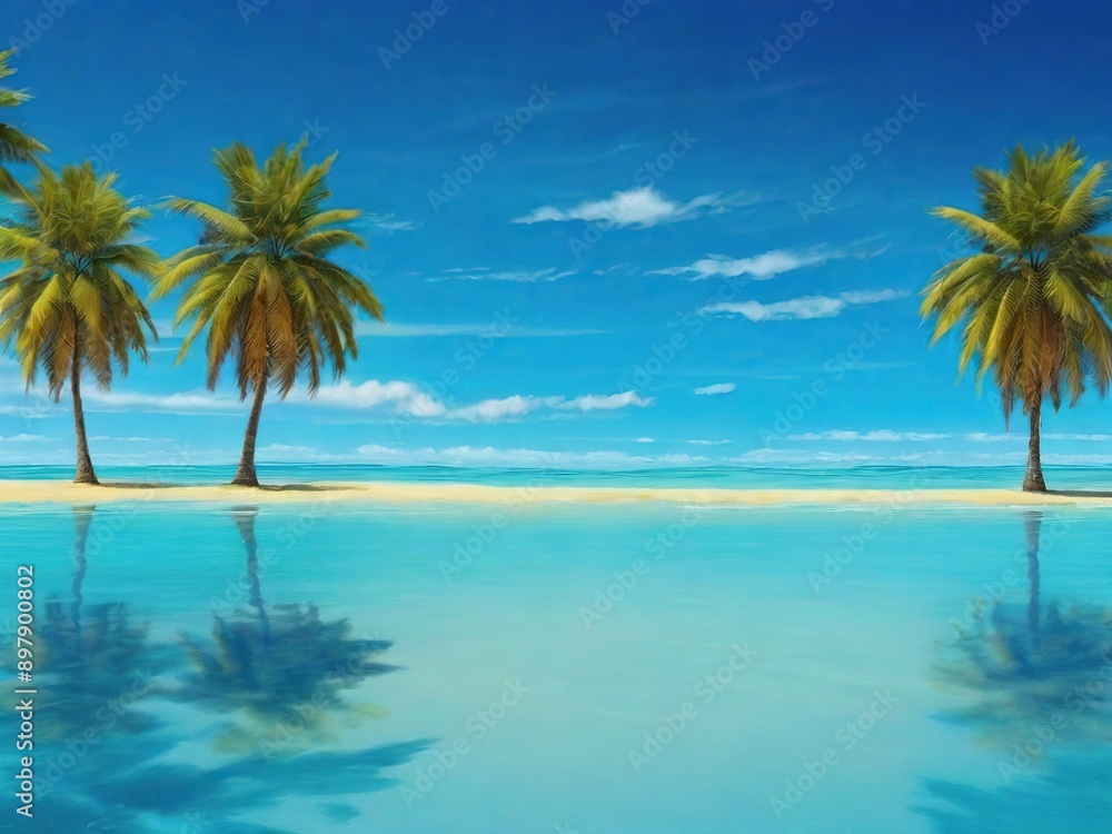 three palm trees on a sunny day on the seashore three palm trees on a sunny day on the seashore
