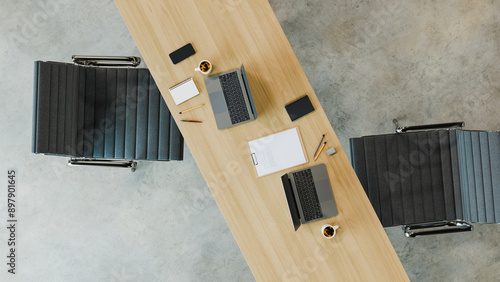 Tableau sur toile workspace office desk topview backgrounds. 3d rendering