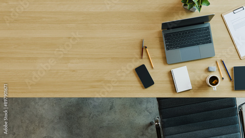 Tableau sur toile workspace office desk topview backgrounds. 3d rendering