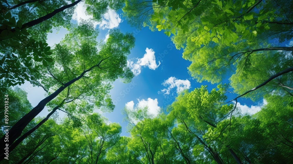 trees blue green background