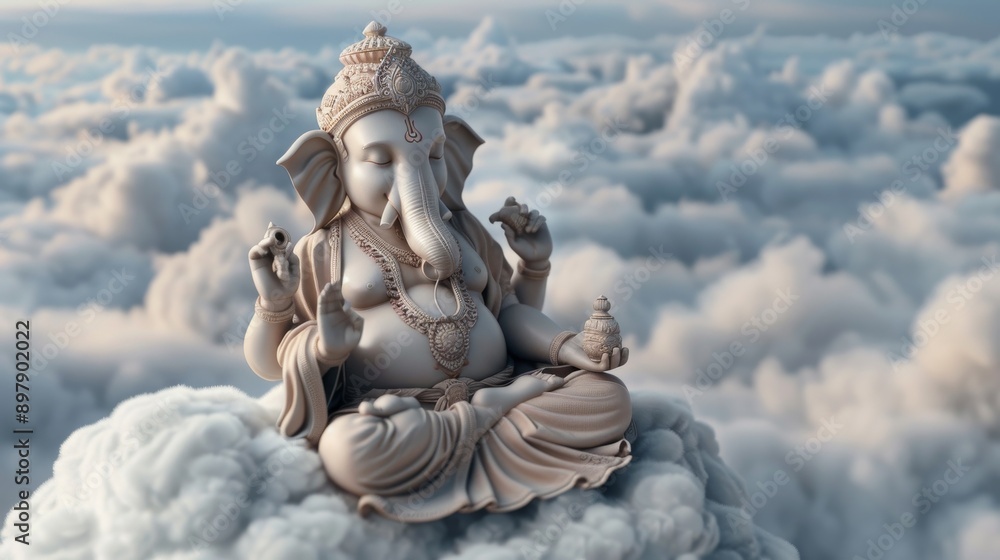 Serene Ganesha Reclining on a Fluffy White Cloud During the Golden Hour Serene Ganesha Reclining on a Fluffy White Cloud During the Golden Hour