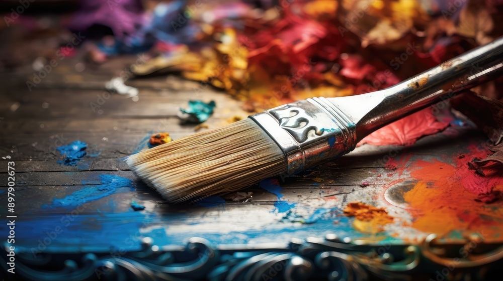 Fototapeta premium wooden silver paintbrush