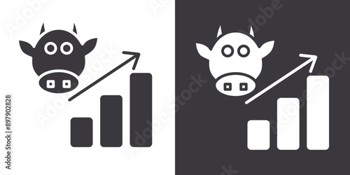 Bull market chart icon Flat set in black and white color outline vector