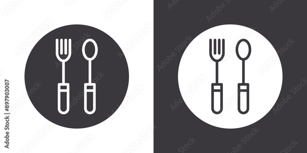 Cutlery icon Flat set in black and white color outline vector Cutlery icon Flat set in black and white color outline vector