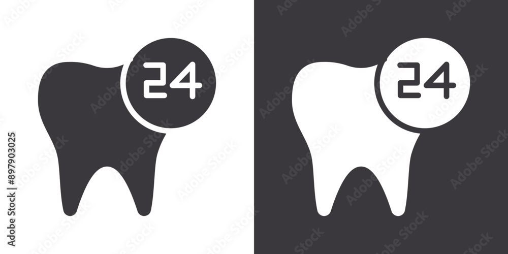 Dental Protection for 24 Hours icon Flat set in black and white color outline vector Dental Protection for 24 Hours icon Flat set in black and white color outline vector