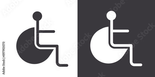 Disability Wheel Chair Icon Flat set in black and white color outline vector