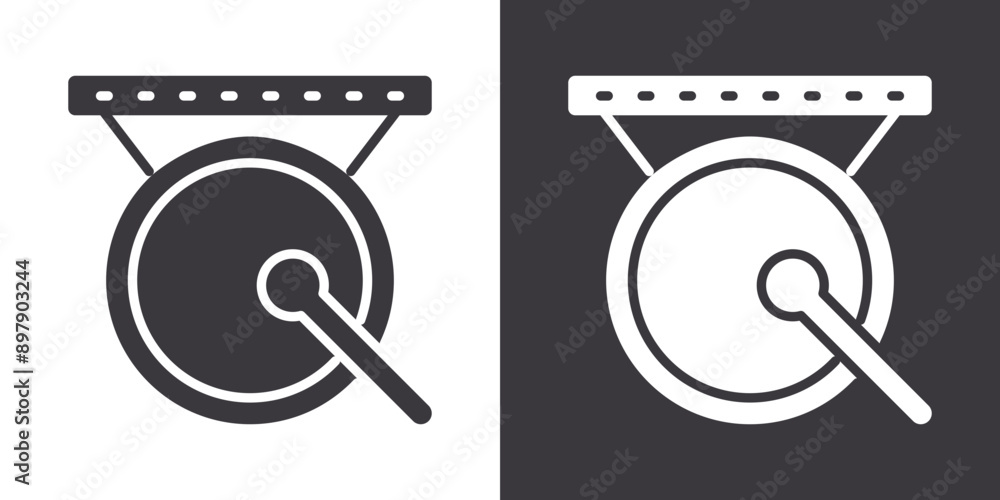 gong icon Flat set in black and white color outline vector gong icon Flat set in black and white color outline vector