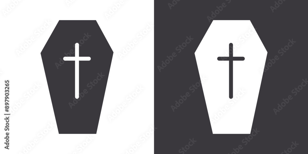 Halloween coffin icon Flat set in black and white color outline vector Halloween coffin icon Flat set in black and white color outline vector