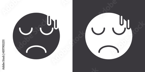 Guilty face emoji icon Flat set in black and white color outline vector