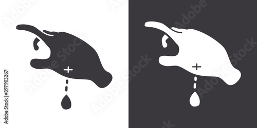 Hand with blood drop icon Flat set in black and white color outline vector